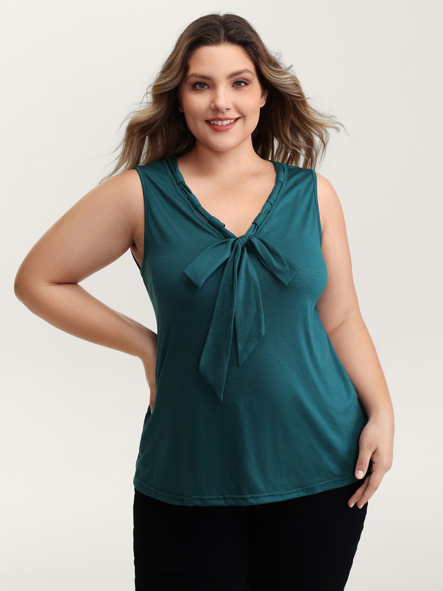 Supersoft Stretchy Bowknot Neckline Tank Top-Sweetccc