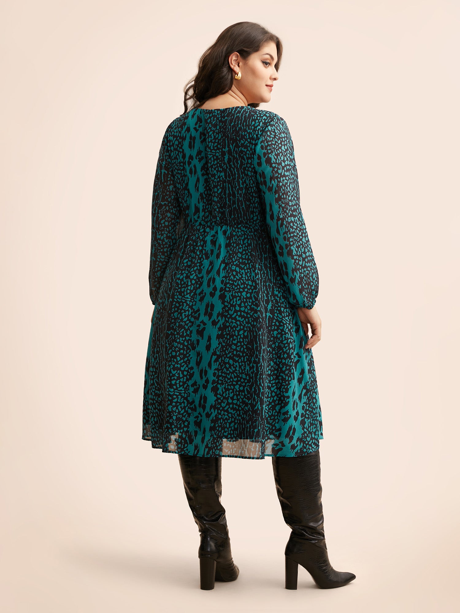 Leopard Print Elastic Waist Tie Knot Dress-Sweetccc