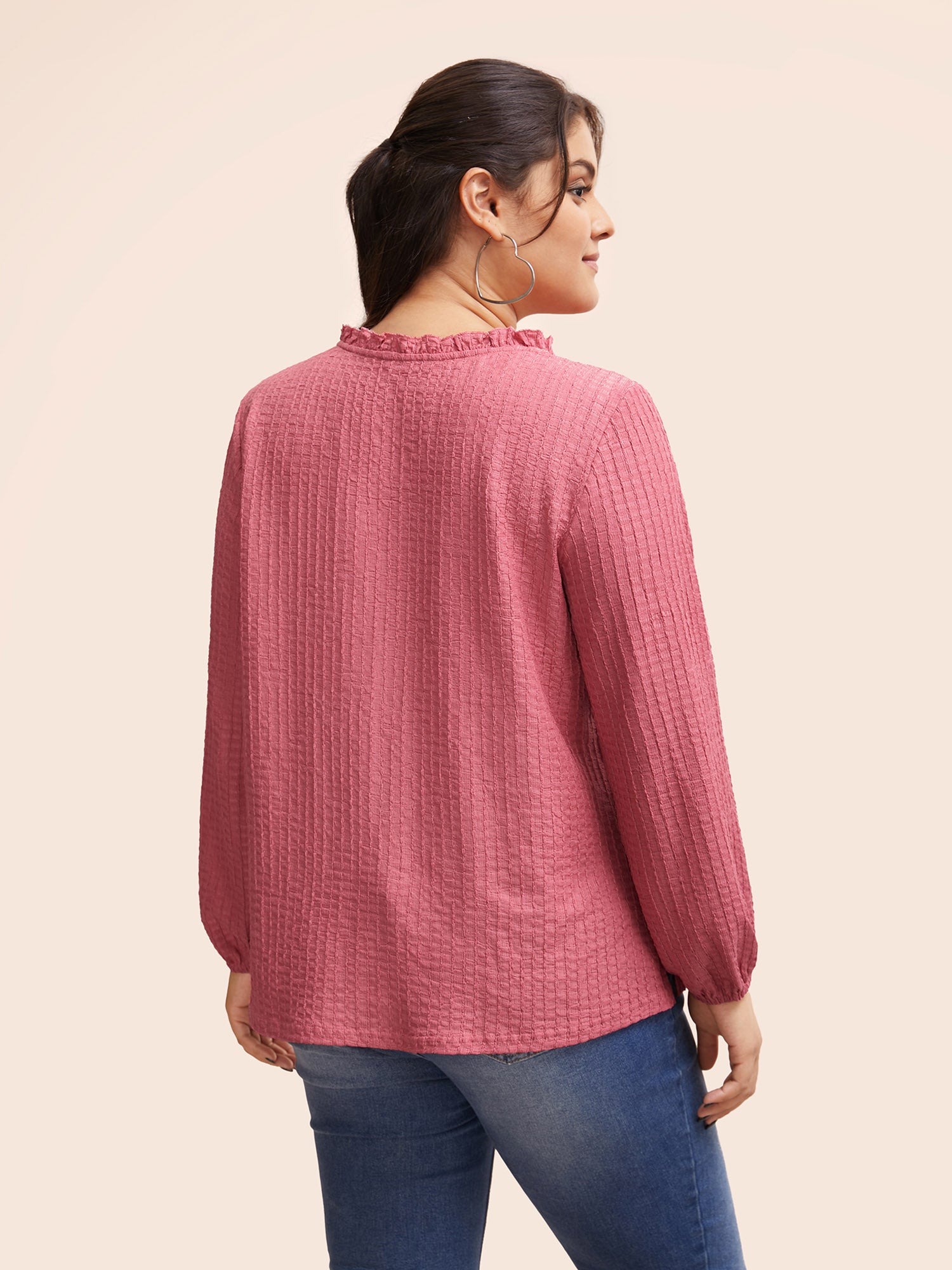 Textured Tie Knot Lantern Sleeve T-shirt-Sweetccc