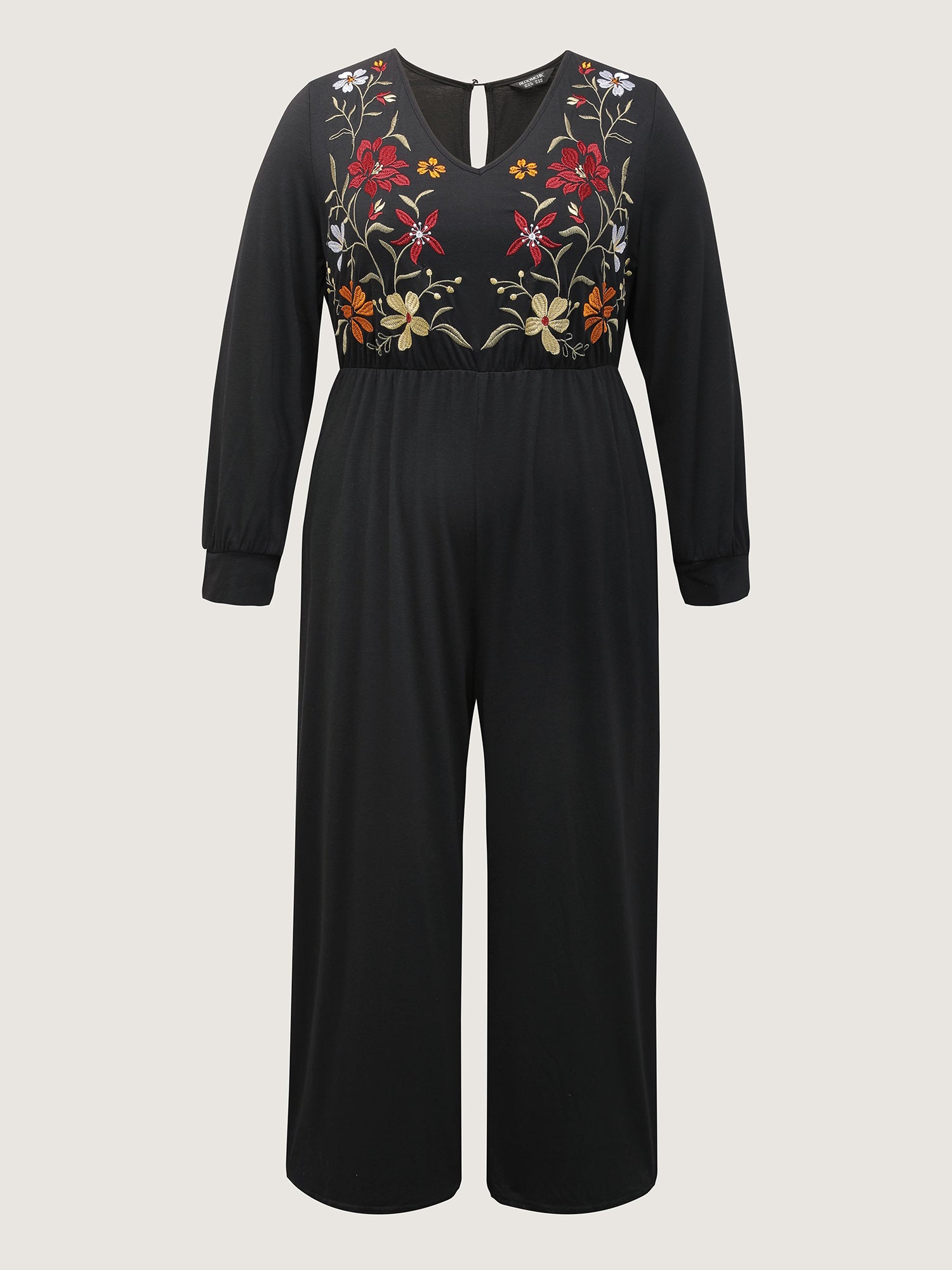 Floral Embroidered Bodice Stretchy Jumpsuit-Sweetccc