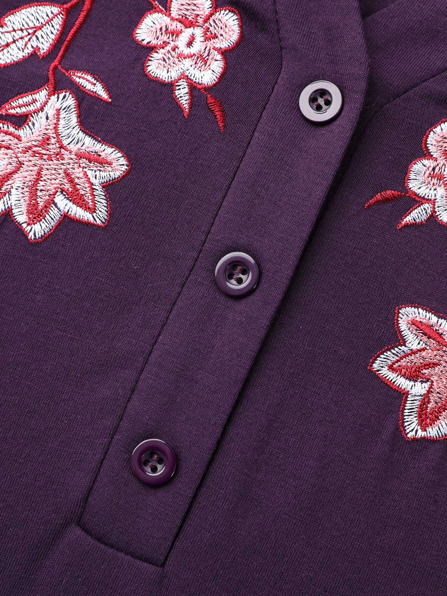 Notched Floral Embroidered  Button Top-Sweetccc