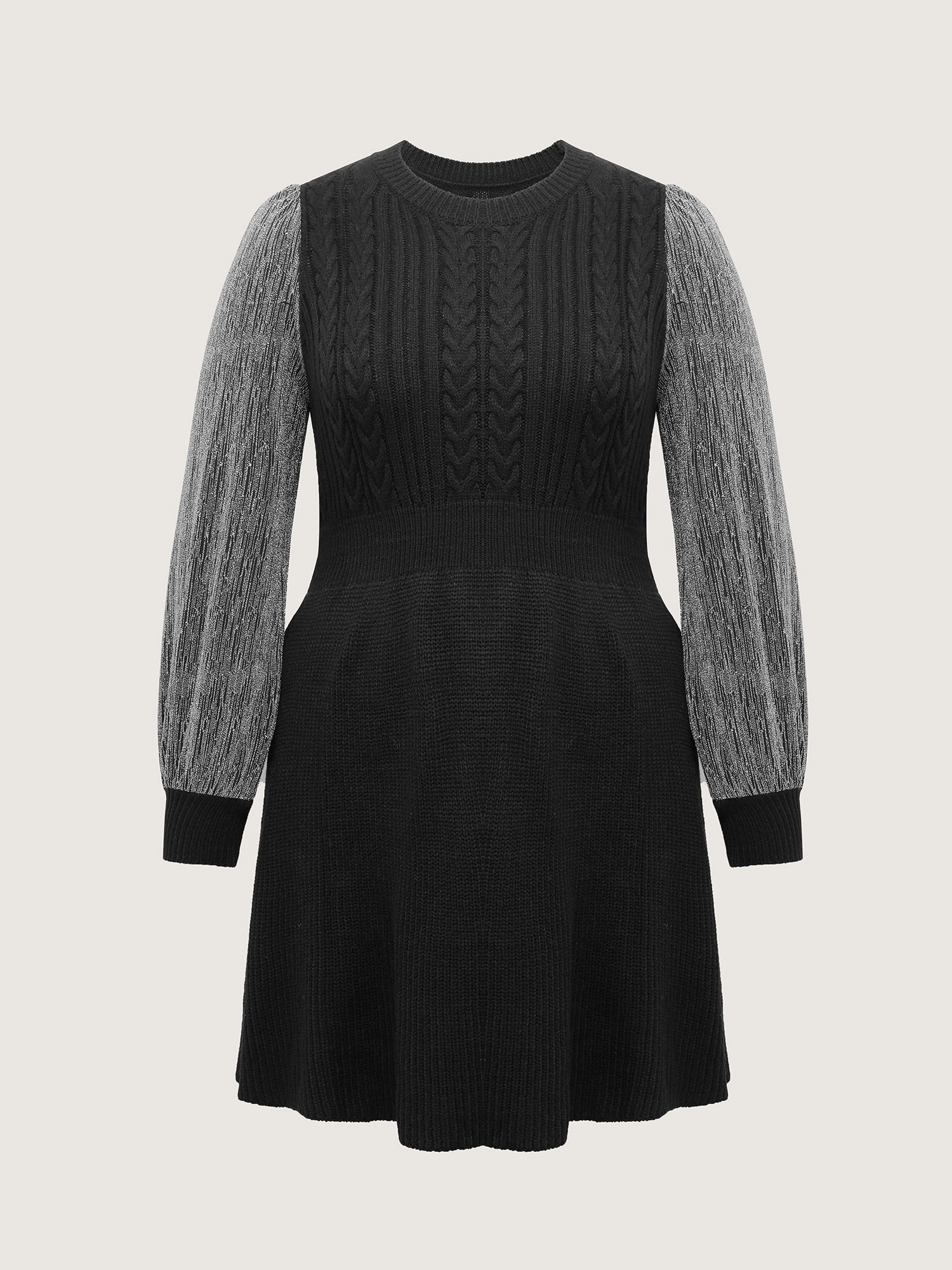 Glitter Textured Contrast Sleeve Midi Sweater Dress-Sweetccc