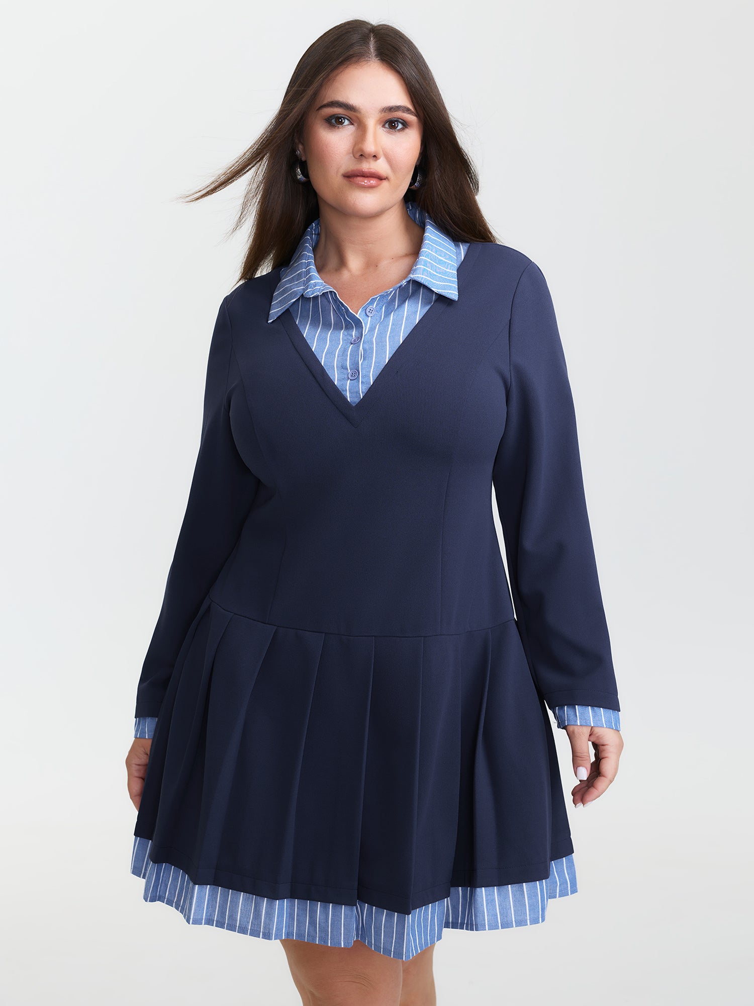 Layered Waist-Defining Pleated Knee-Length Dress-Sweetccc