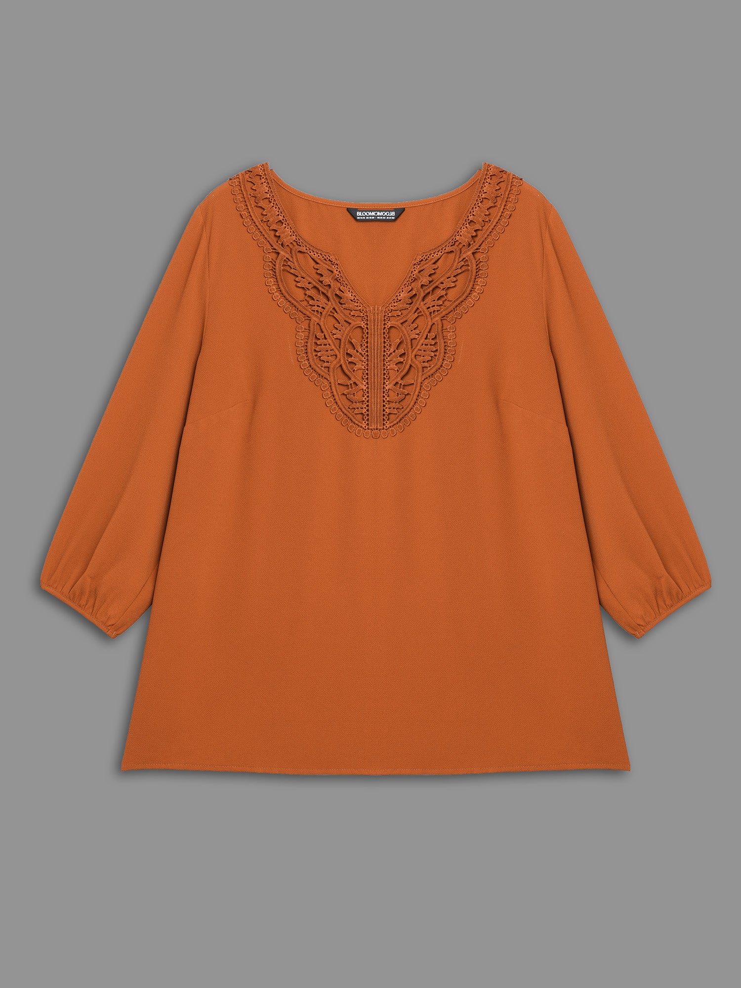 Notched Lace Trim Gathered Blouse-Sweetccc