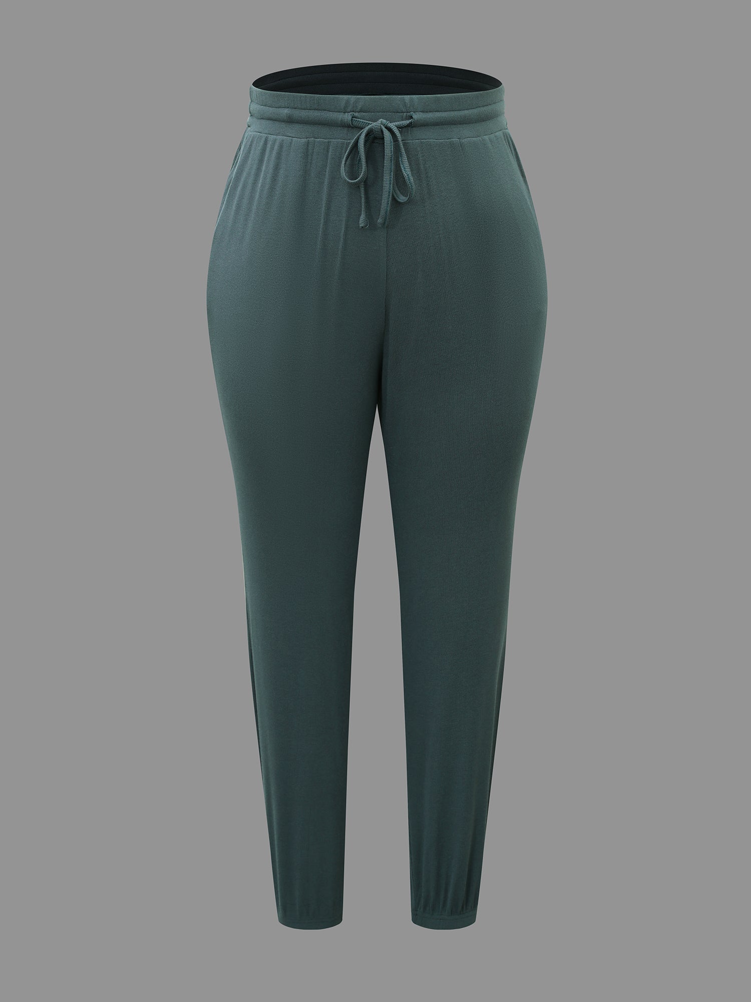 Solid Rib Knit Drawstring Lounge Bottoms-Sweetccc