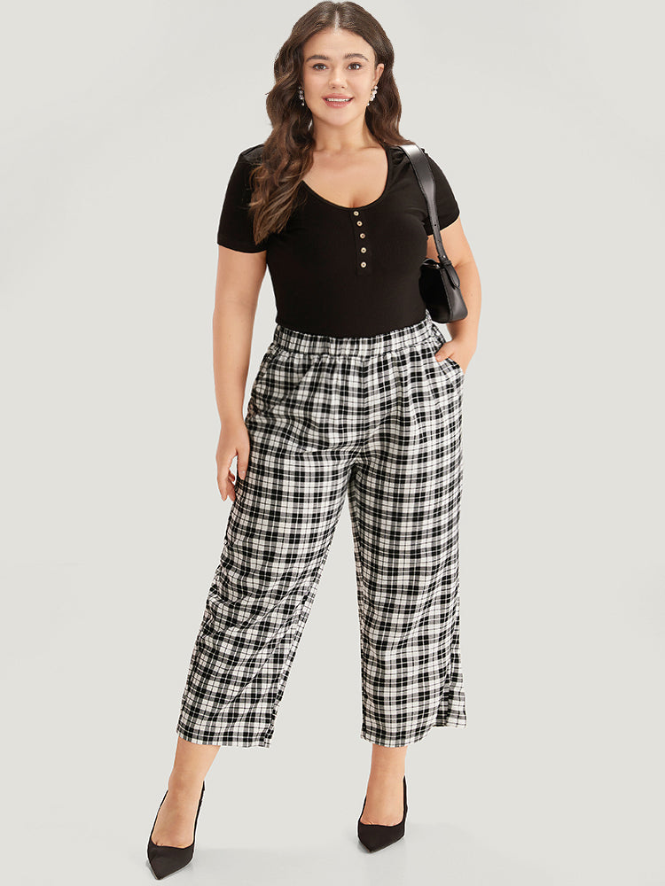 Gingham Elastic Waist Pocket Pants-Sweetccc