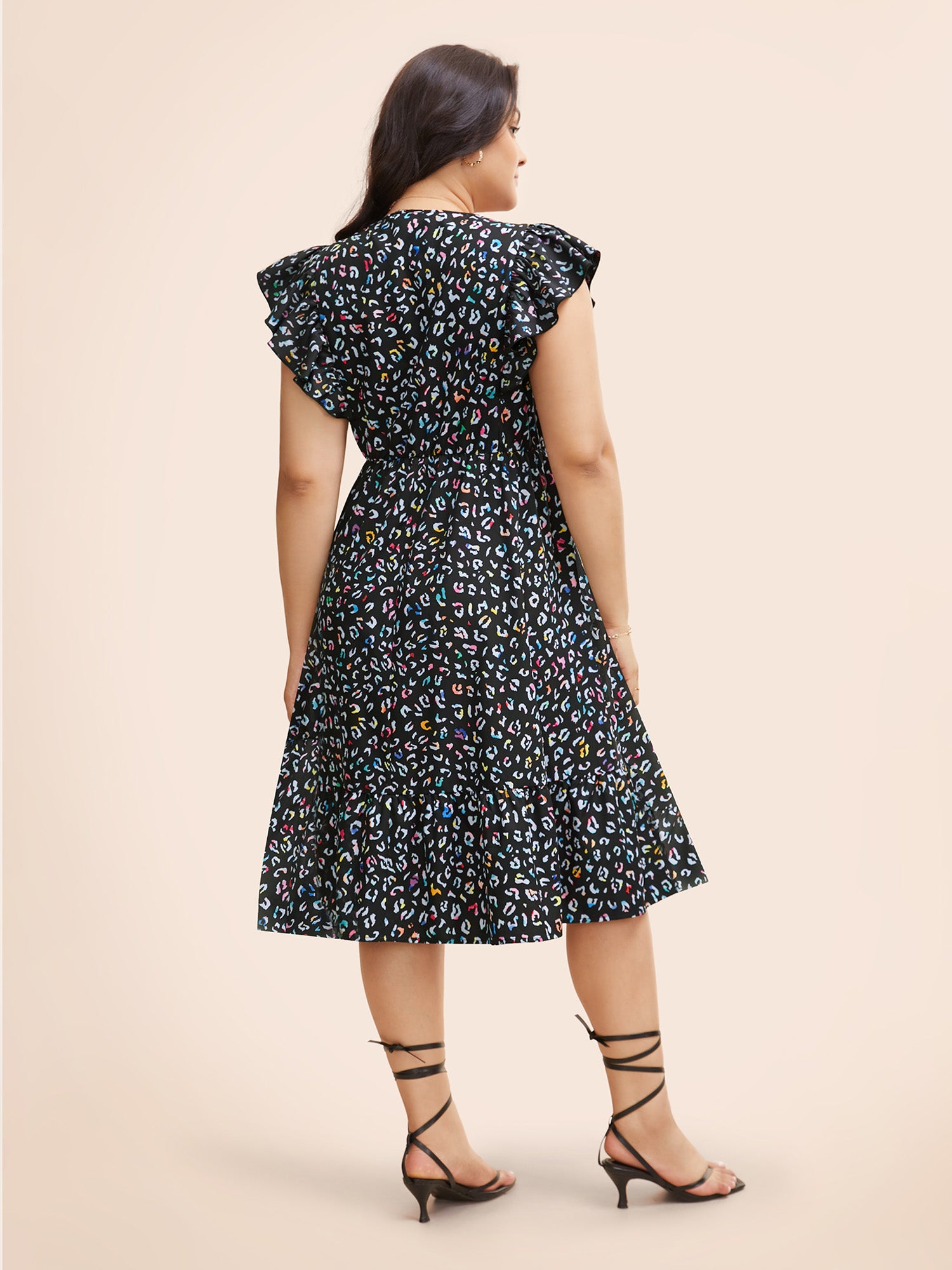 Multi-color Leopard Print Elastic Waist Midi Dress-Sweetccc