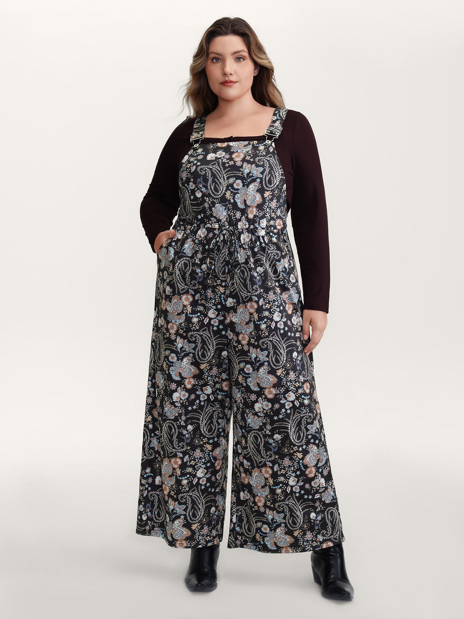 Floral Adjustable Stretchy Waist Jumpsuit-Sweetccc