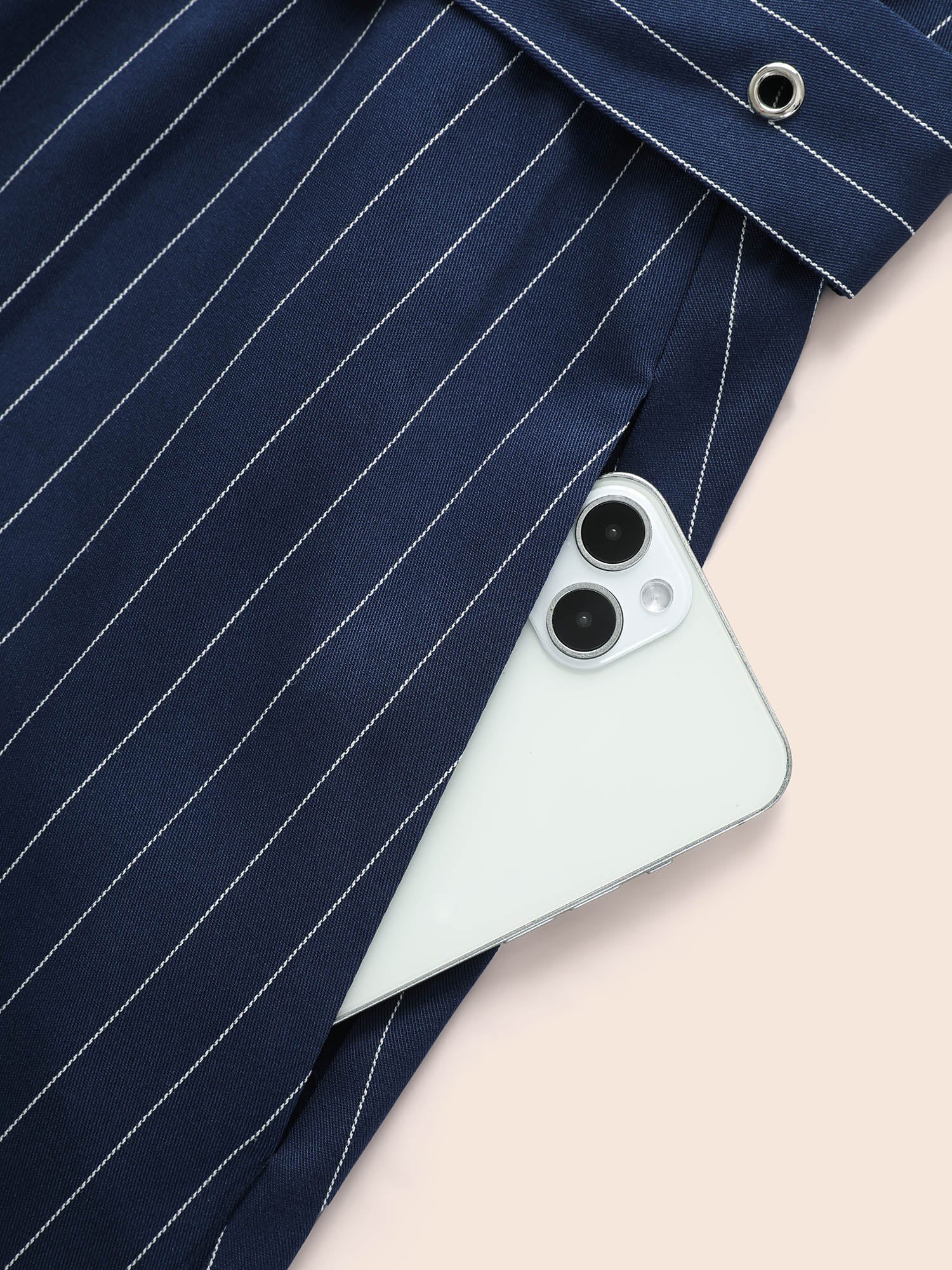 Striped Notched Button Detail Belted Dress-Sweetccc