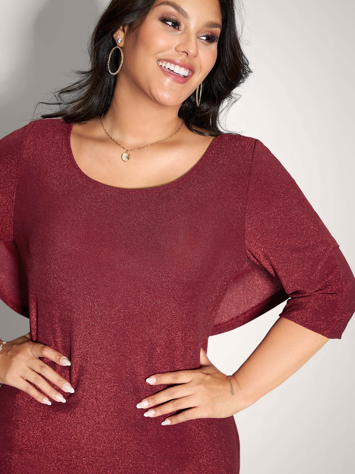 Lurex Drape Back Lace Trim Midi Dress-Sweetccc