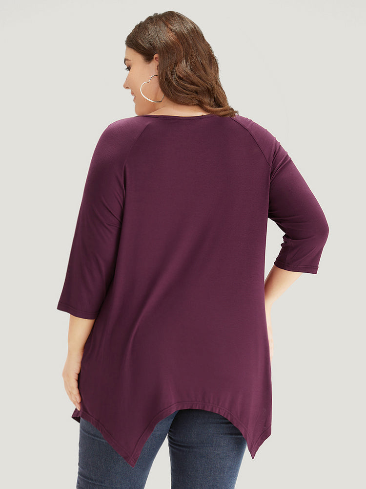 Supersoft Essentials Contrast Lace Asymmetrical Hem T-shirt-Sweetccc