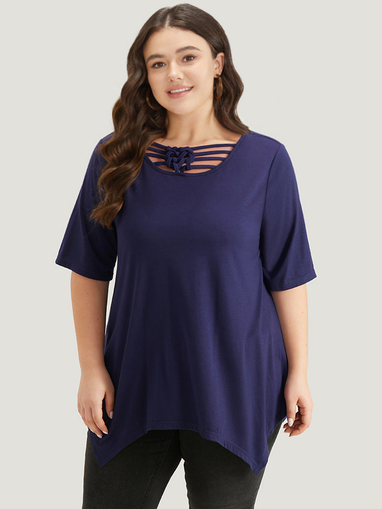 Halloween Plain Crisscross Knot Hanky Hem T-shirt-Sweetccc