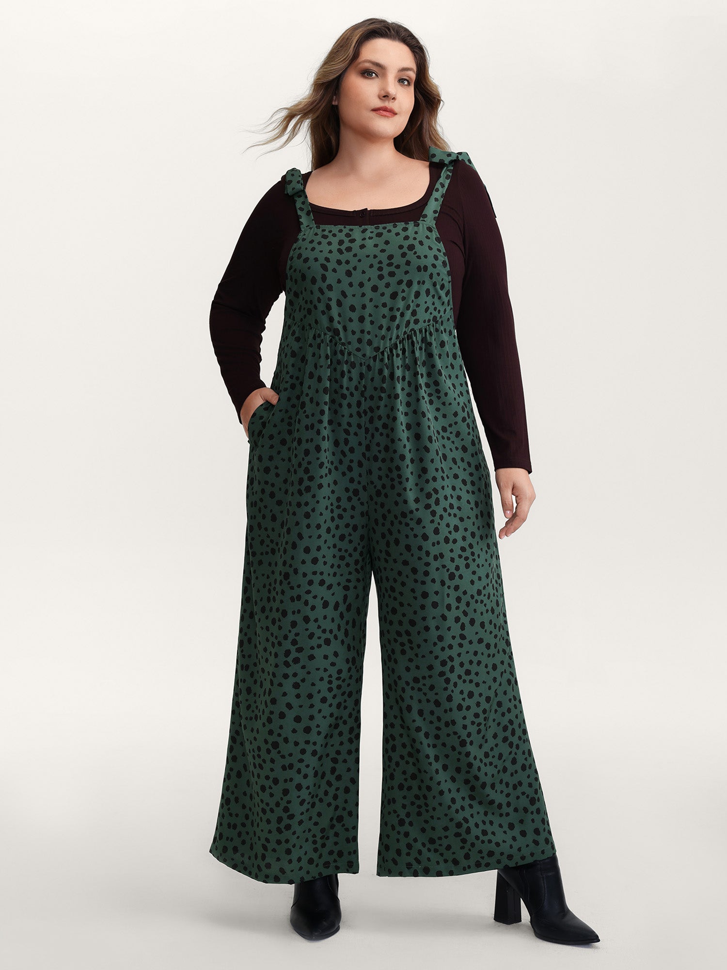 Leopard Print Shirred Shoulder Ties Jumpsuit-Sweetccc