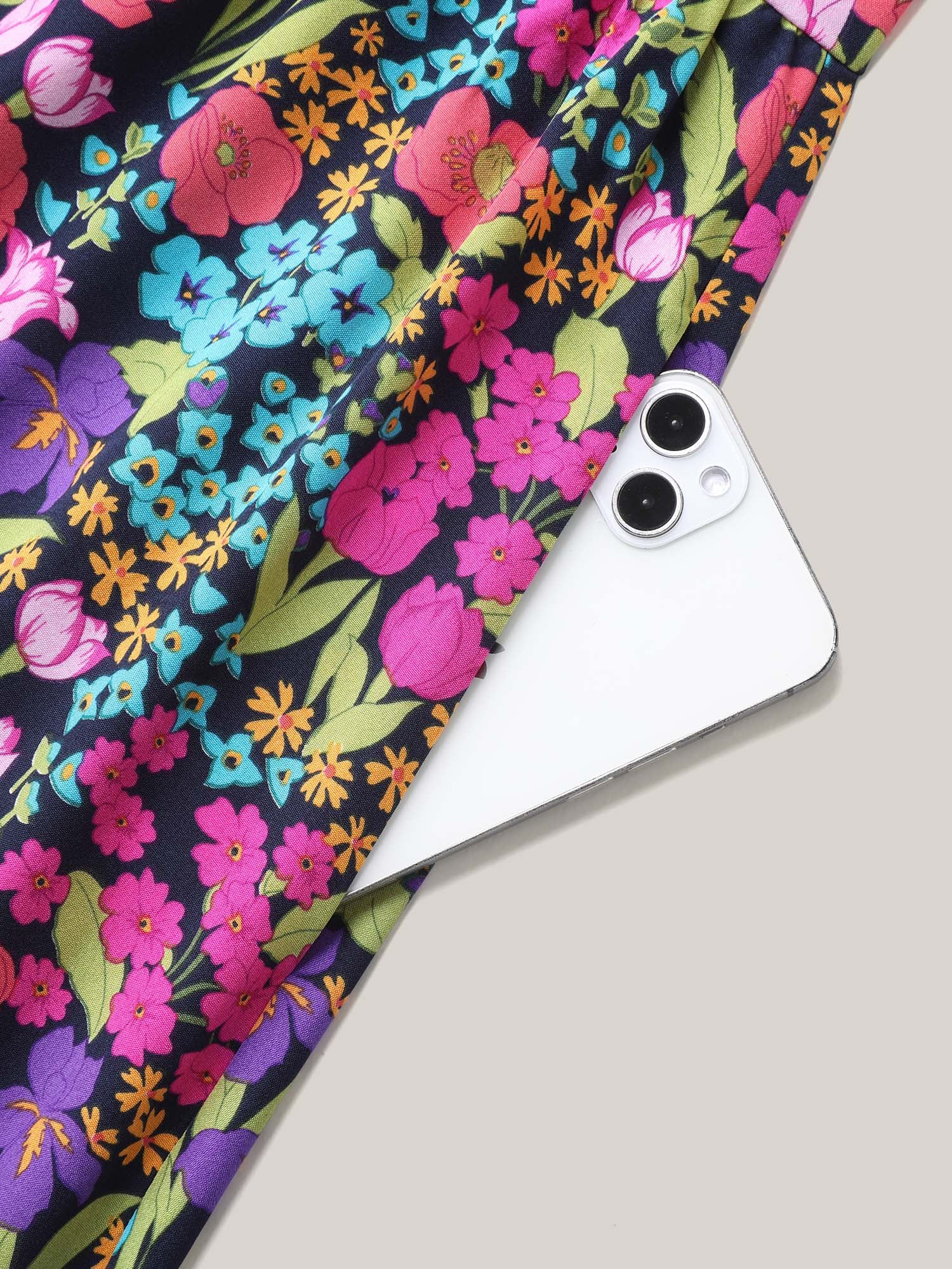 Floral Print Shirred Pockets Midi Dress-Sweetccc