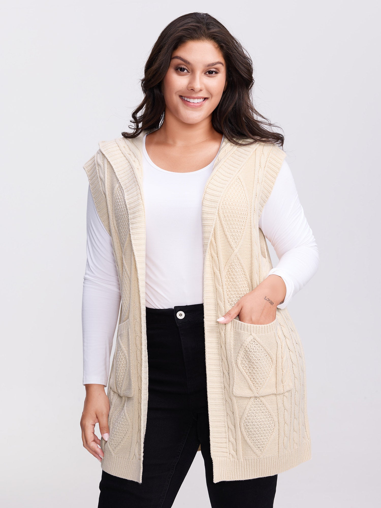 Twisted Hooded Sleeveless Knit Cardigan-Sweetccc