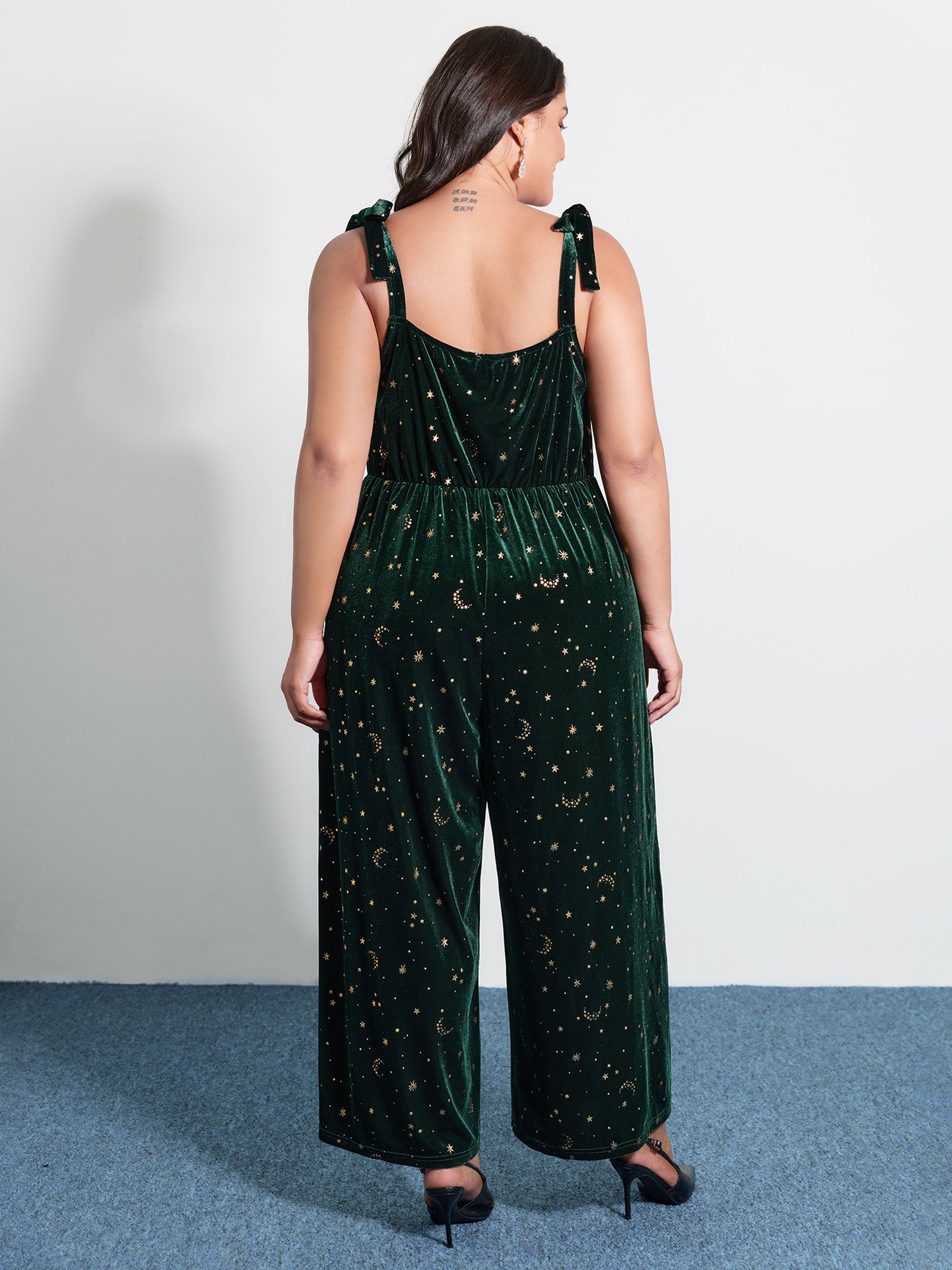 Velvet Stretchy Gold Stamp Jumpsuit-Sweetccc