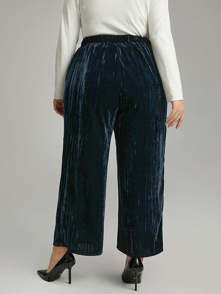 Velvet Elastic Waist Pocket Straight Leg Pants-Sweetccc