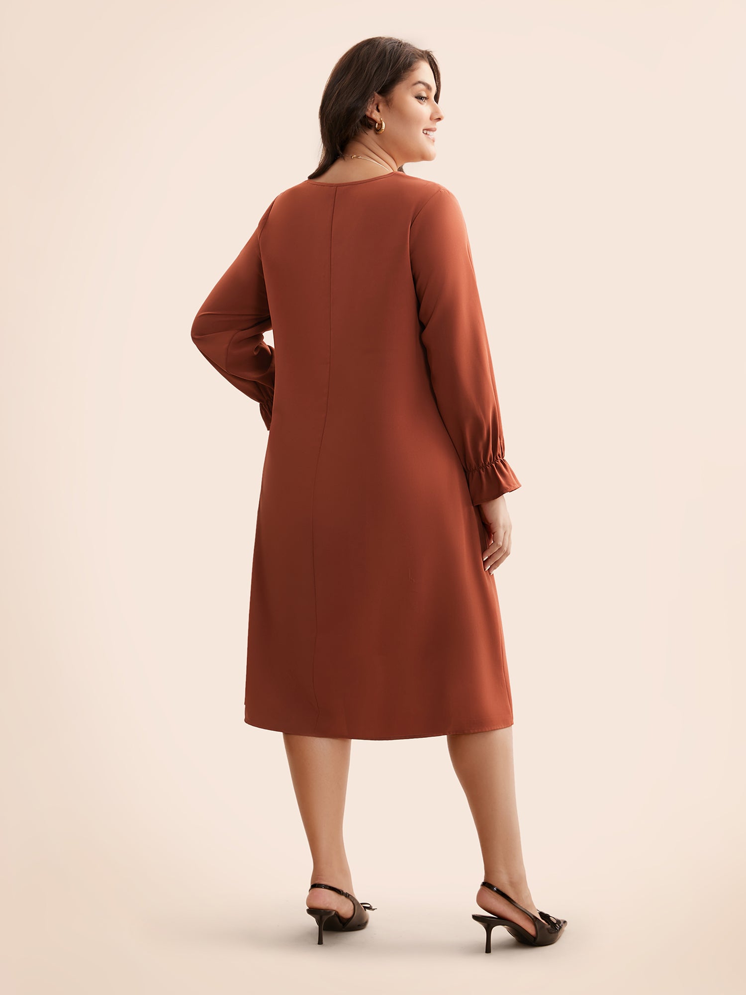 V Neck Pleated Lantern Sleeve Dress-Sweetccc