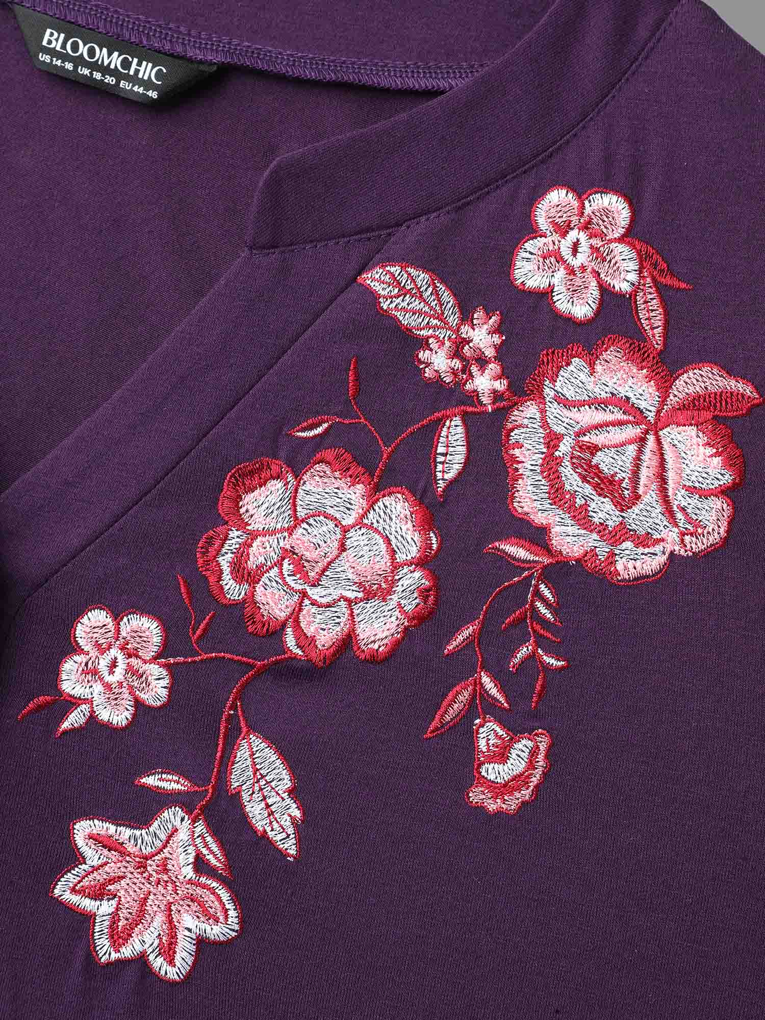 Notched Floral Embroidered  Button Top-Sweetccc