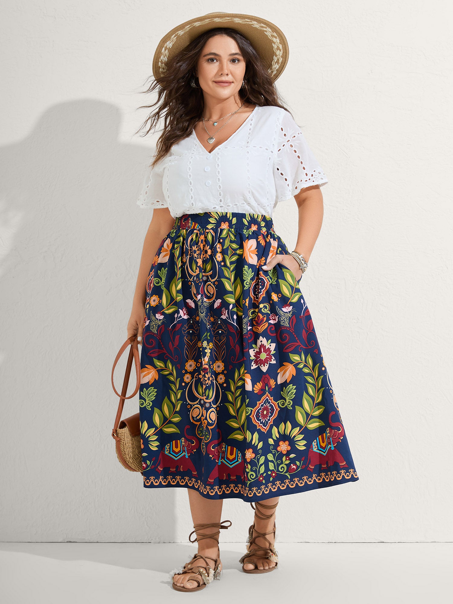 Multi-Color Floral Pockets Midi Skirt-Sweetccc