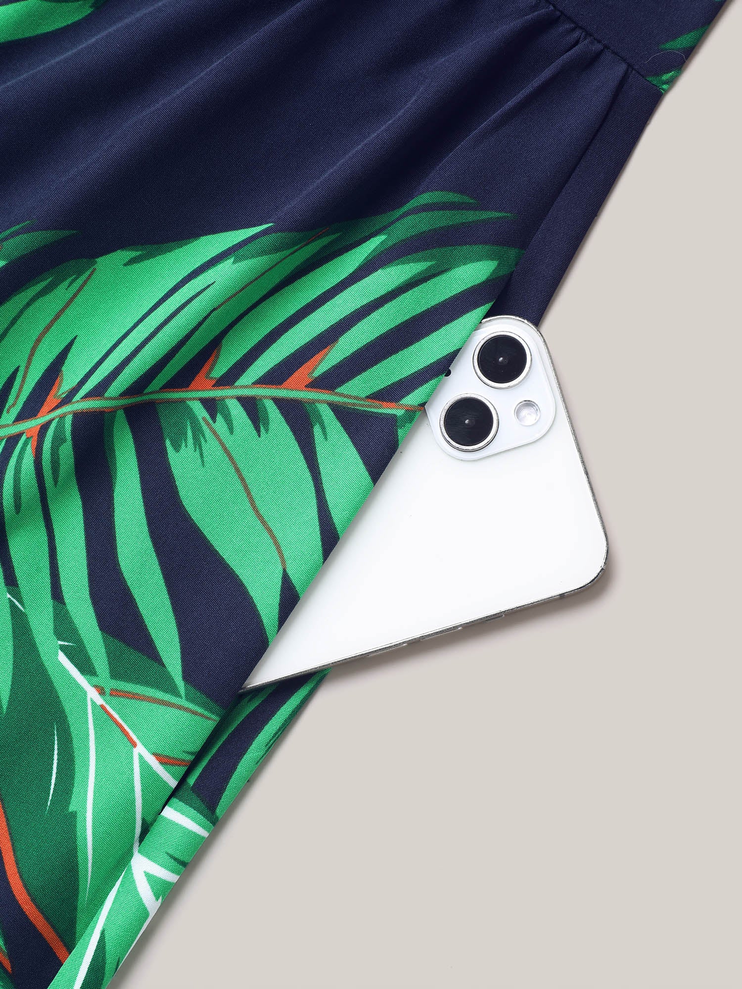 Tropical Leaf Print Surplice Neck Midi Dress-Sweetccc