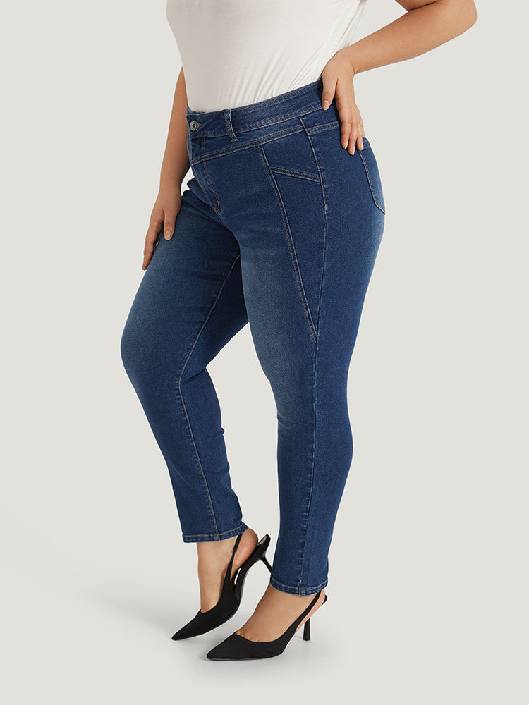 Solid Very Stretchy Patchwork High Rise Jeans-Sweetccc