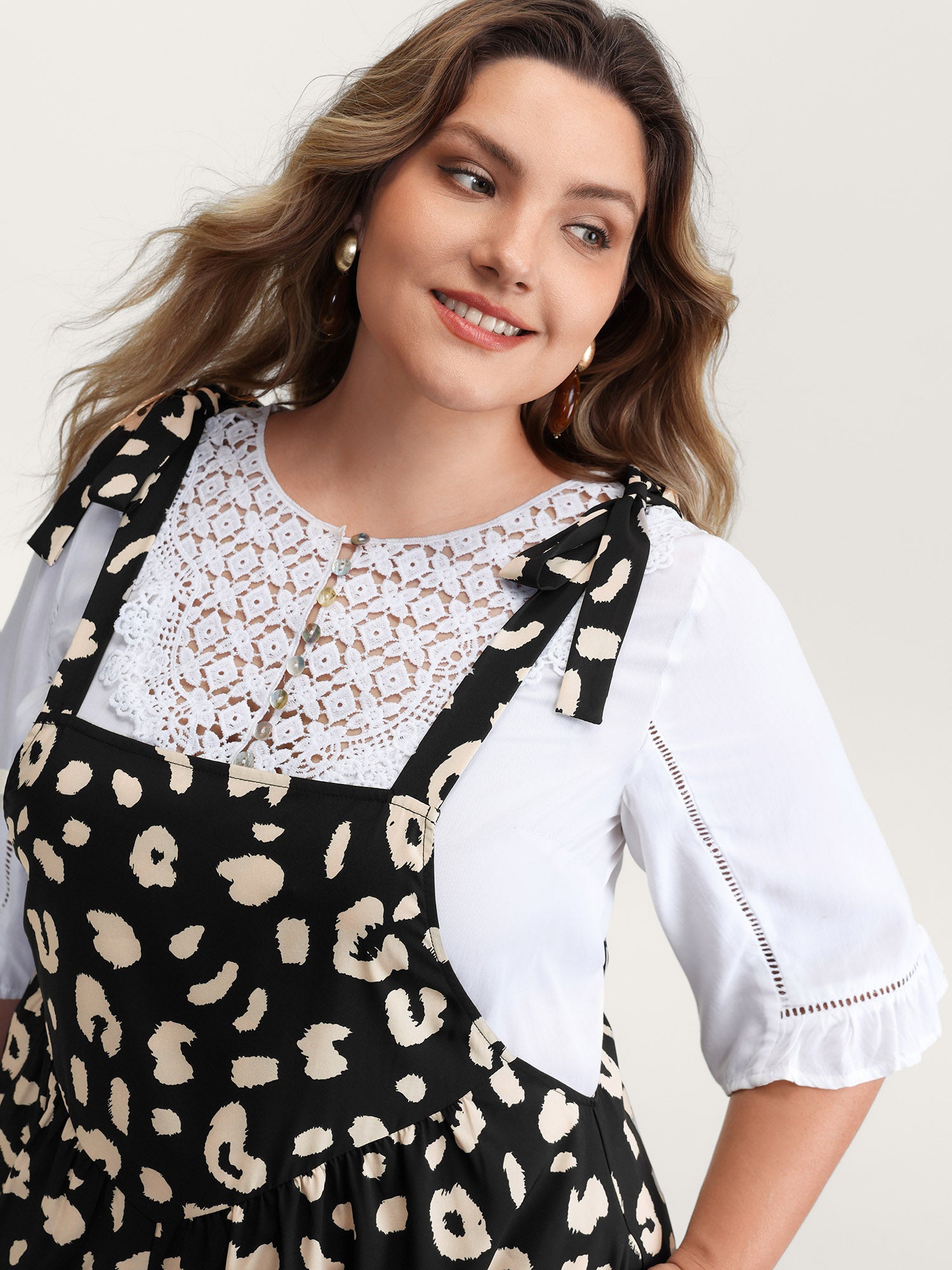 Leopard Print Shirred Shoulder Ties Jumpsuit-Sweetccc