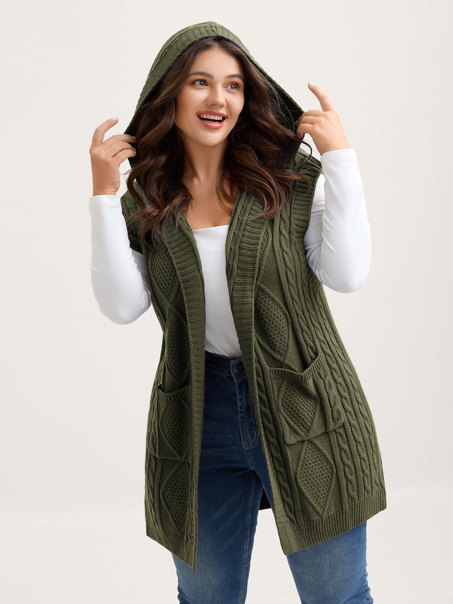 Twisted Hooded Sleeveless Knit Cardigan-Sweetccc