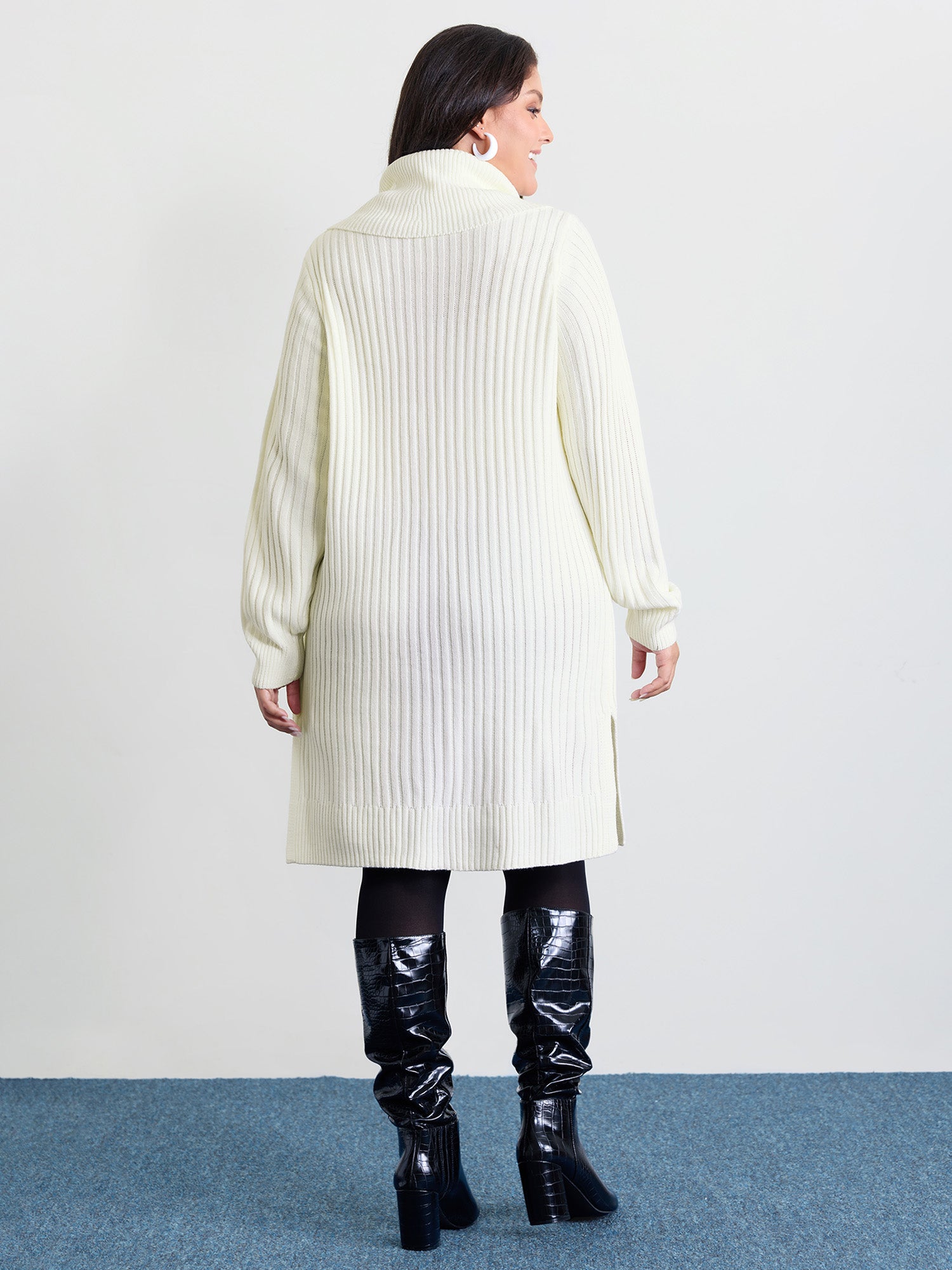 High Turtleneck Textured Sweater Dress-Sweetccc