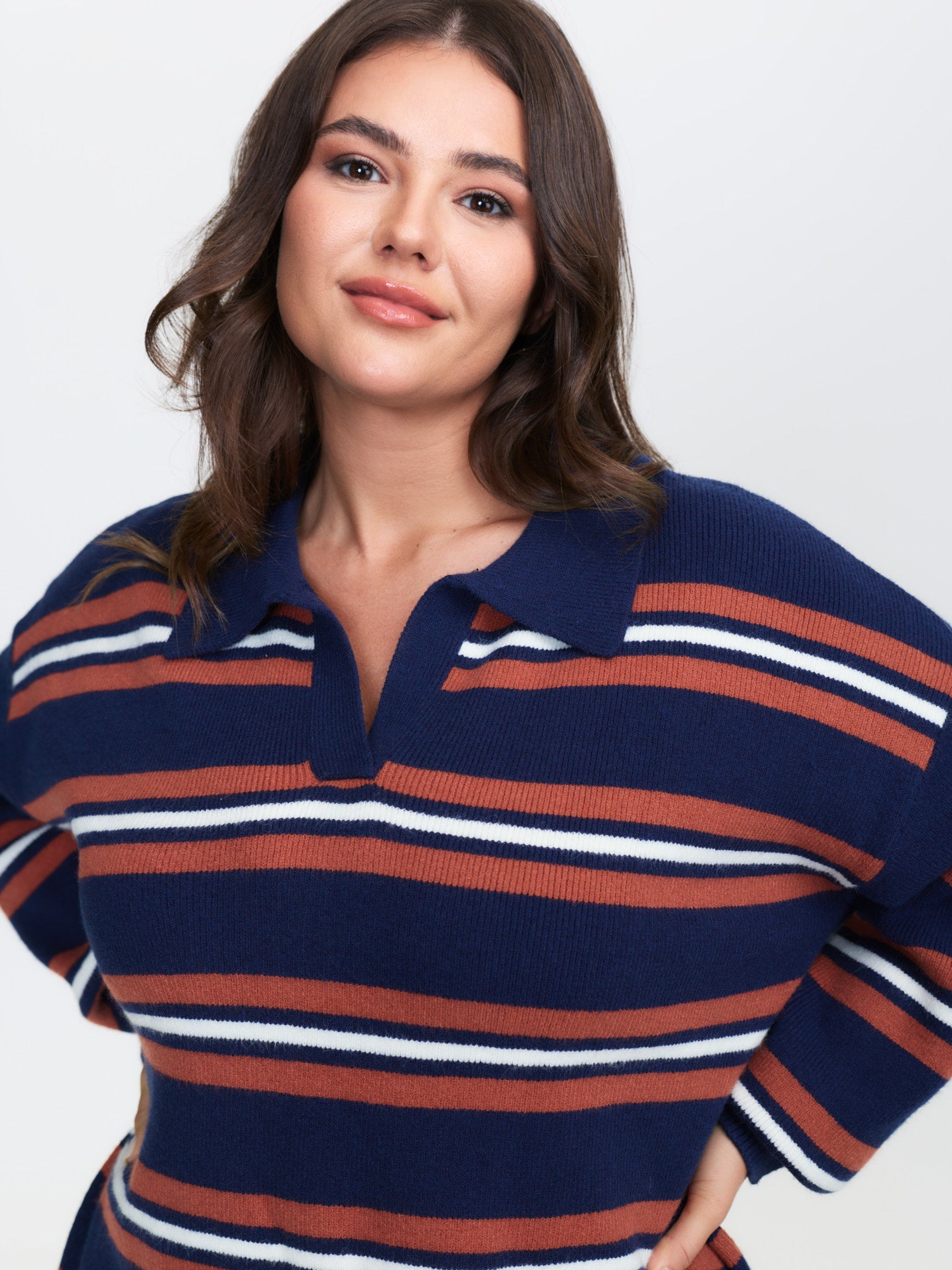 Supersoft Stripes Polo Collar Pullover-Sweetccc