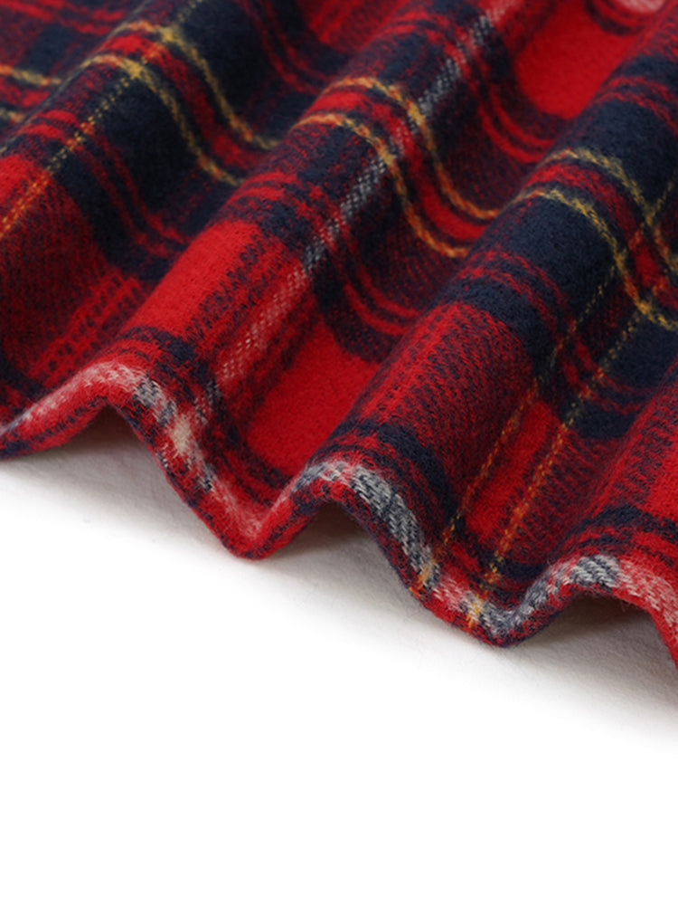 Letter Patched Plaid Print Fringe Trim Scarf-Sweetccc