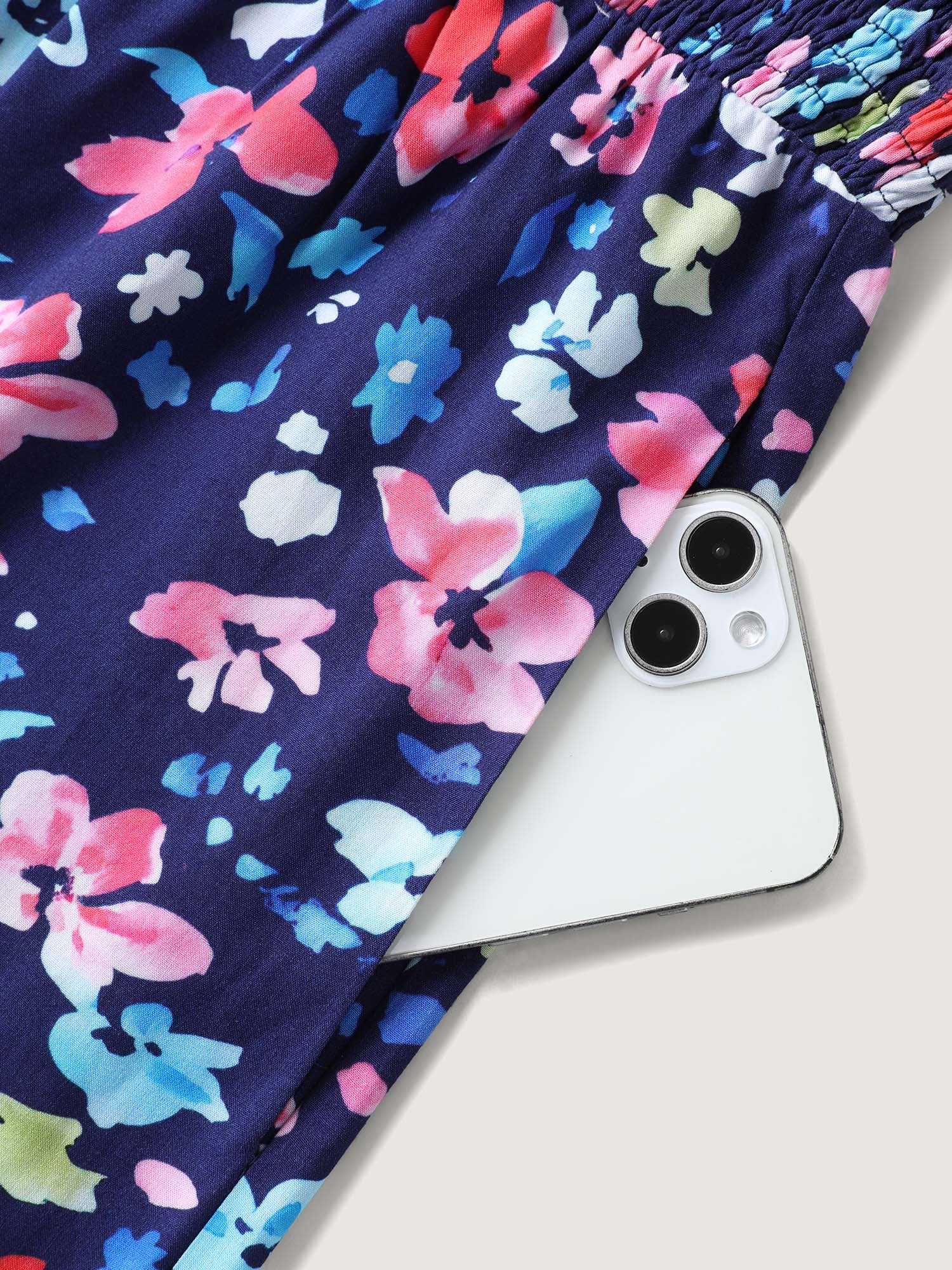 Floral Color Contrast Shirred Jumpsuit-Sweetccc