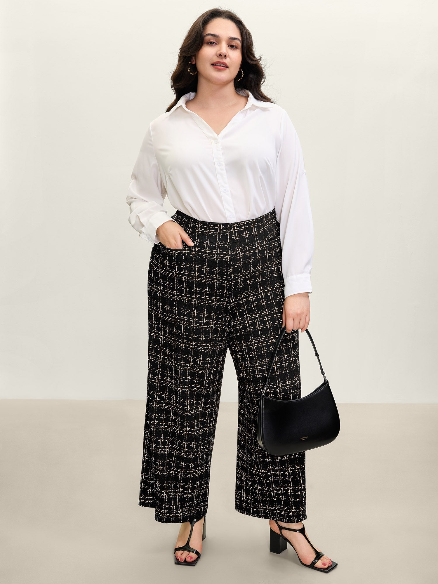 Tweed Texture Wide-Leg Pants-Sweetccc