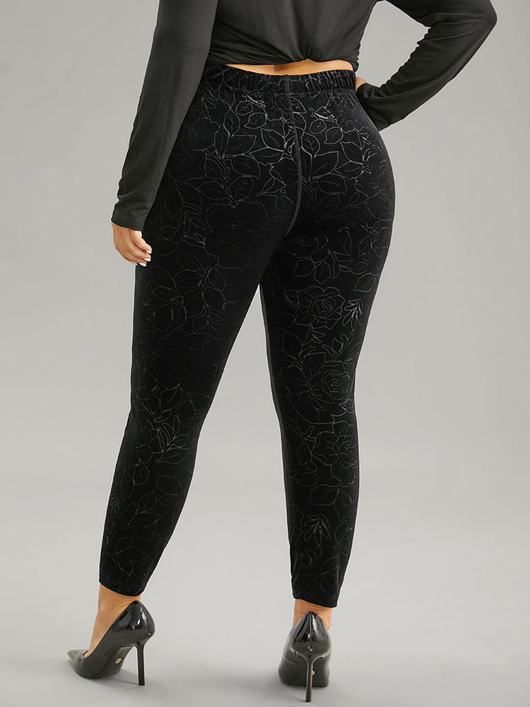 Velvet Silhouette Floral Print High Rise Leggings-Sweetccc
