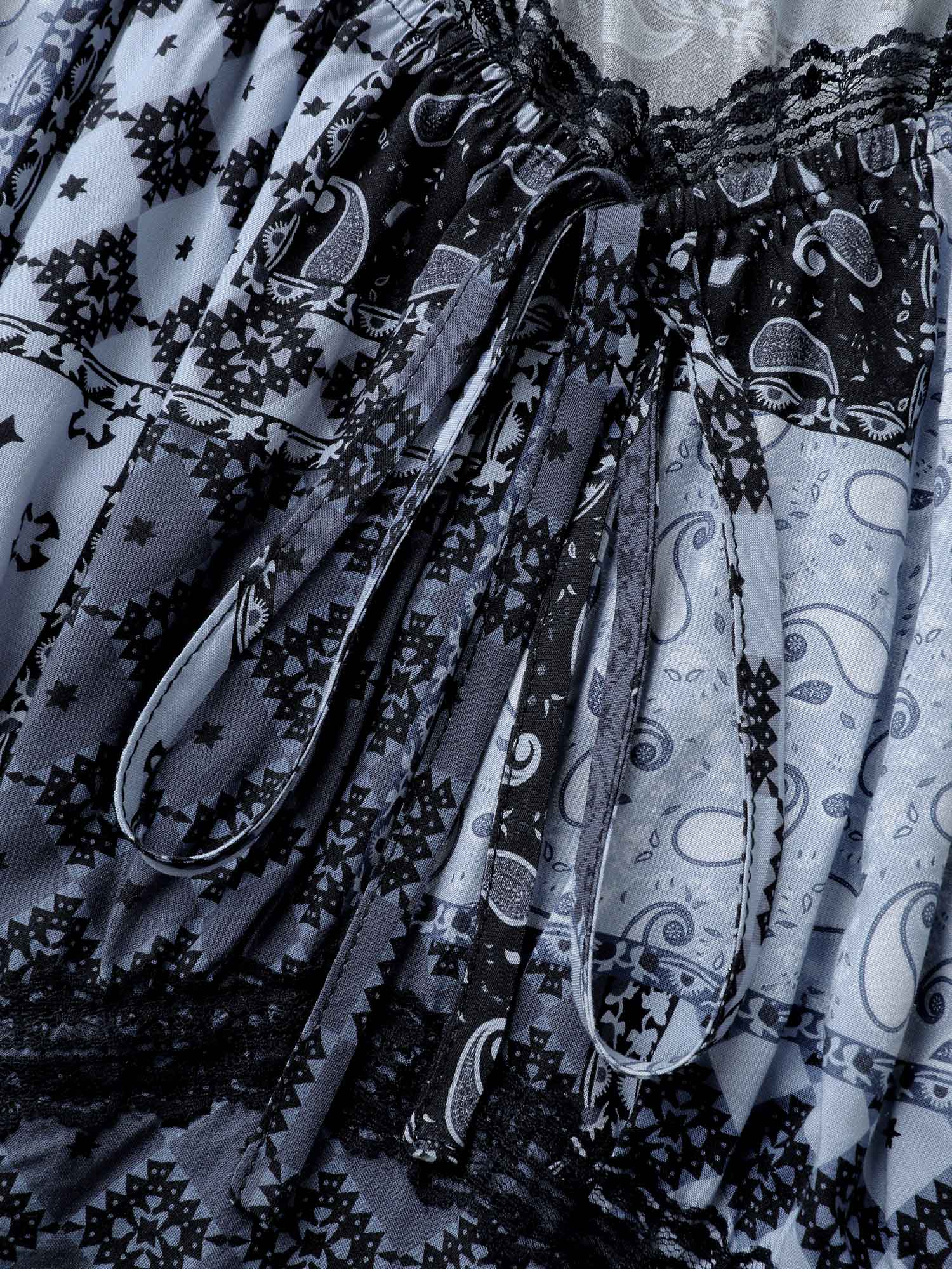 Paisley Collage Print Lace Trim Midi Dress-Sweetccc