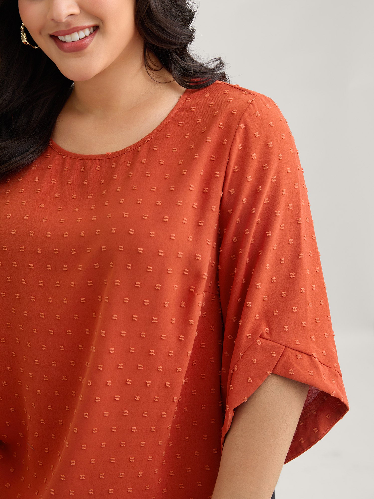 Textured Round Neck Bell Sleeve Blouse-Sweetccc