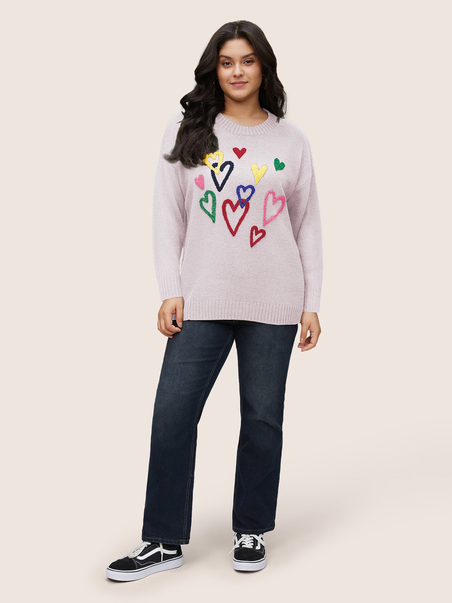 Heart Towel Embroidered Crew Neck Pullover-Sweetccc