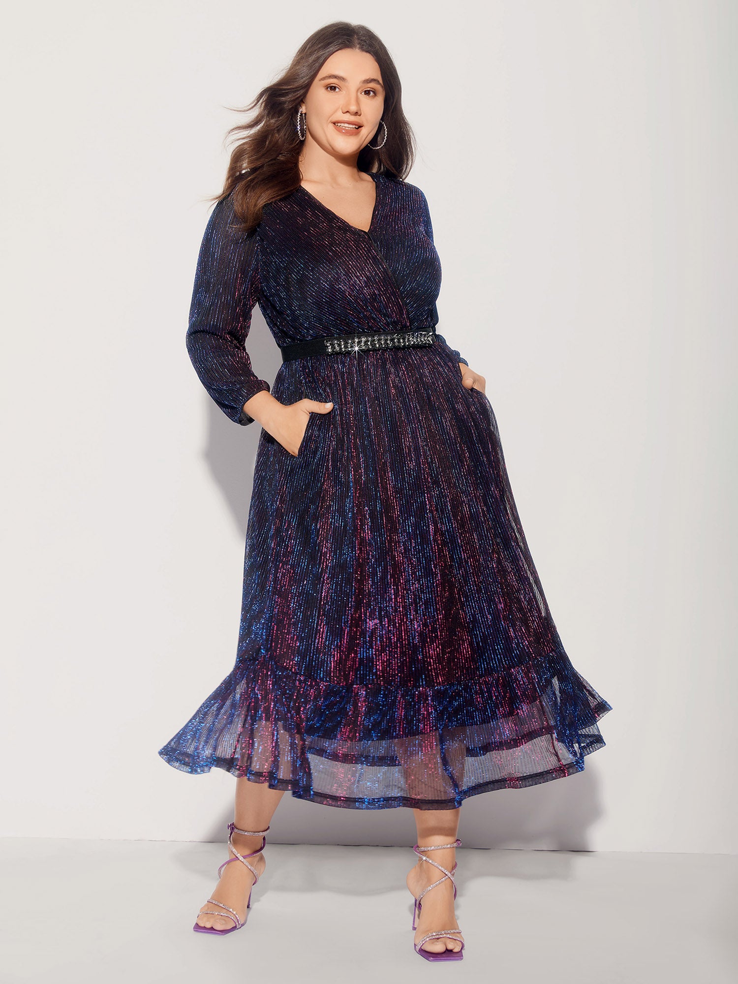 Luxe Mesh Pleated Elastic Waist Wrap Dress-Sweetccc