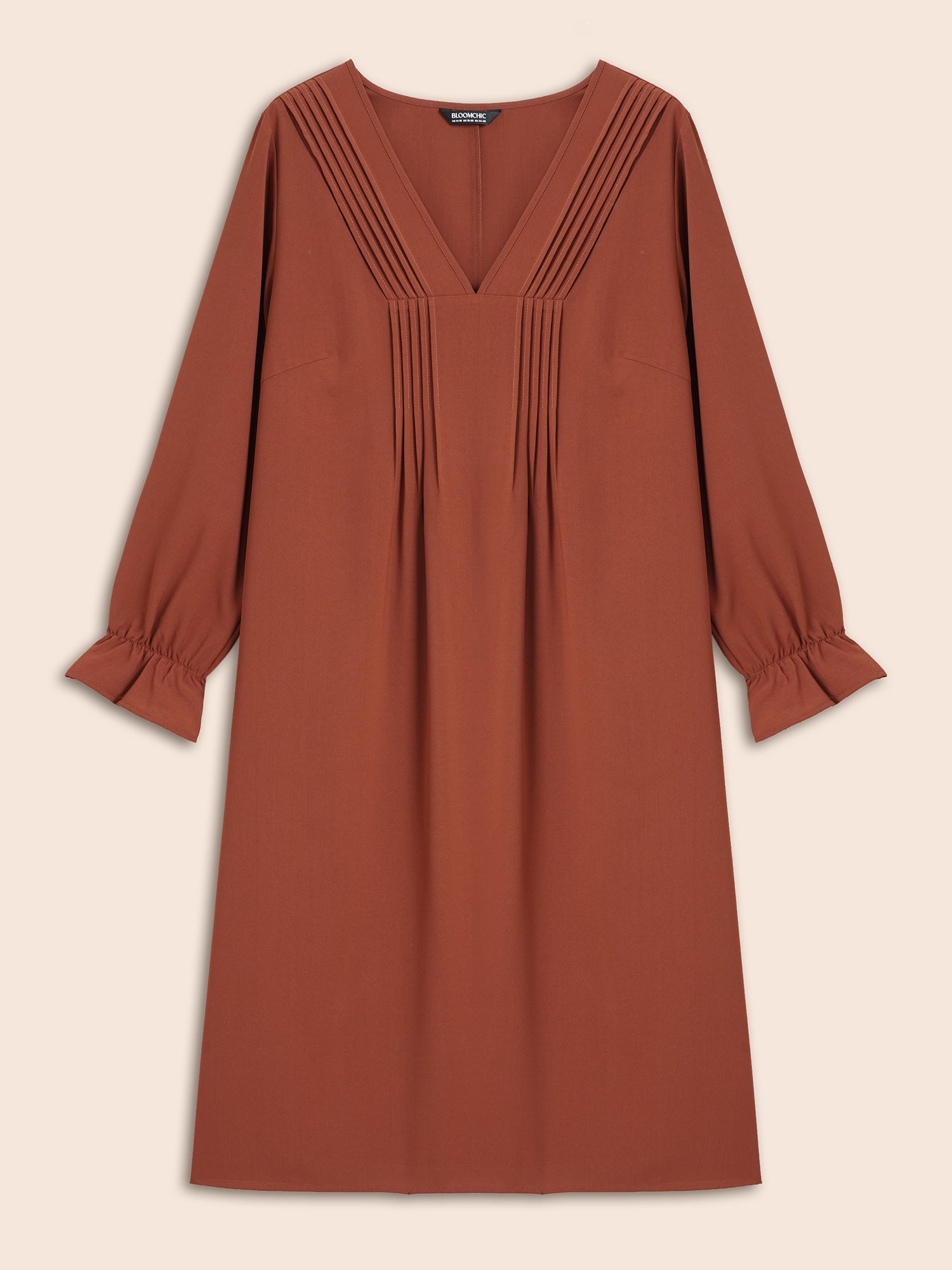 V Neck Pleated Lantern Sleeve Dress-Sweetccc