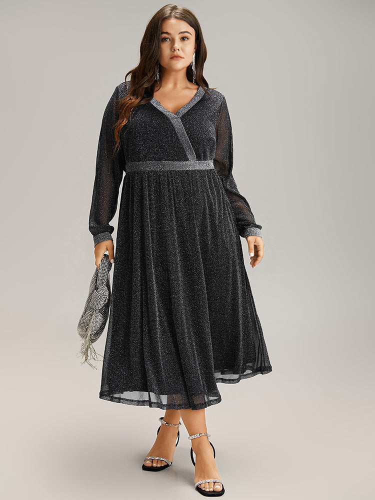 Lurex Patchwork Mesh Elastic Waist Dress-Sweetccc