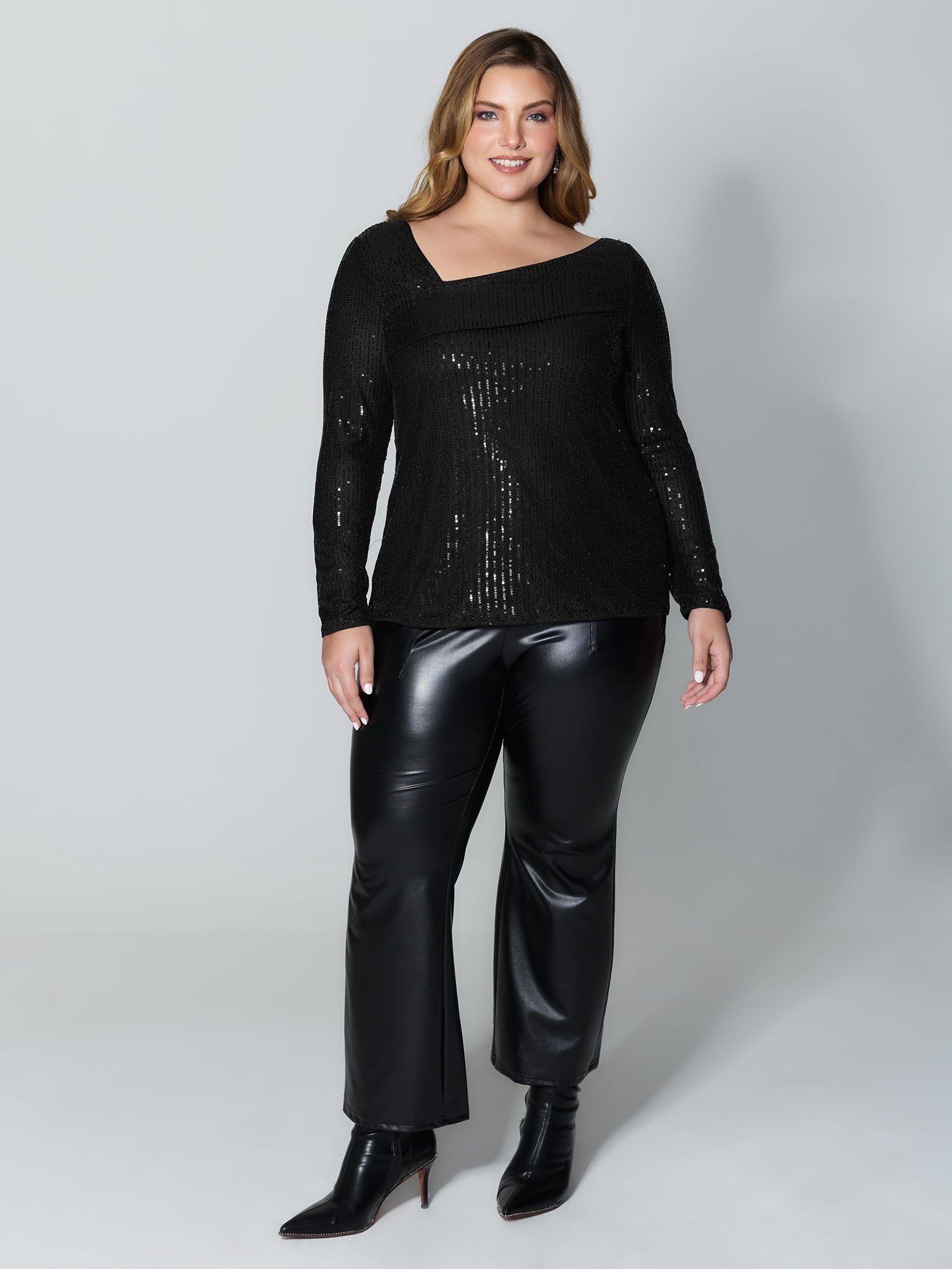 Sparkly Sequin Asymmetrical Neckline Blouse-Sweetccc