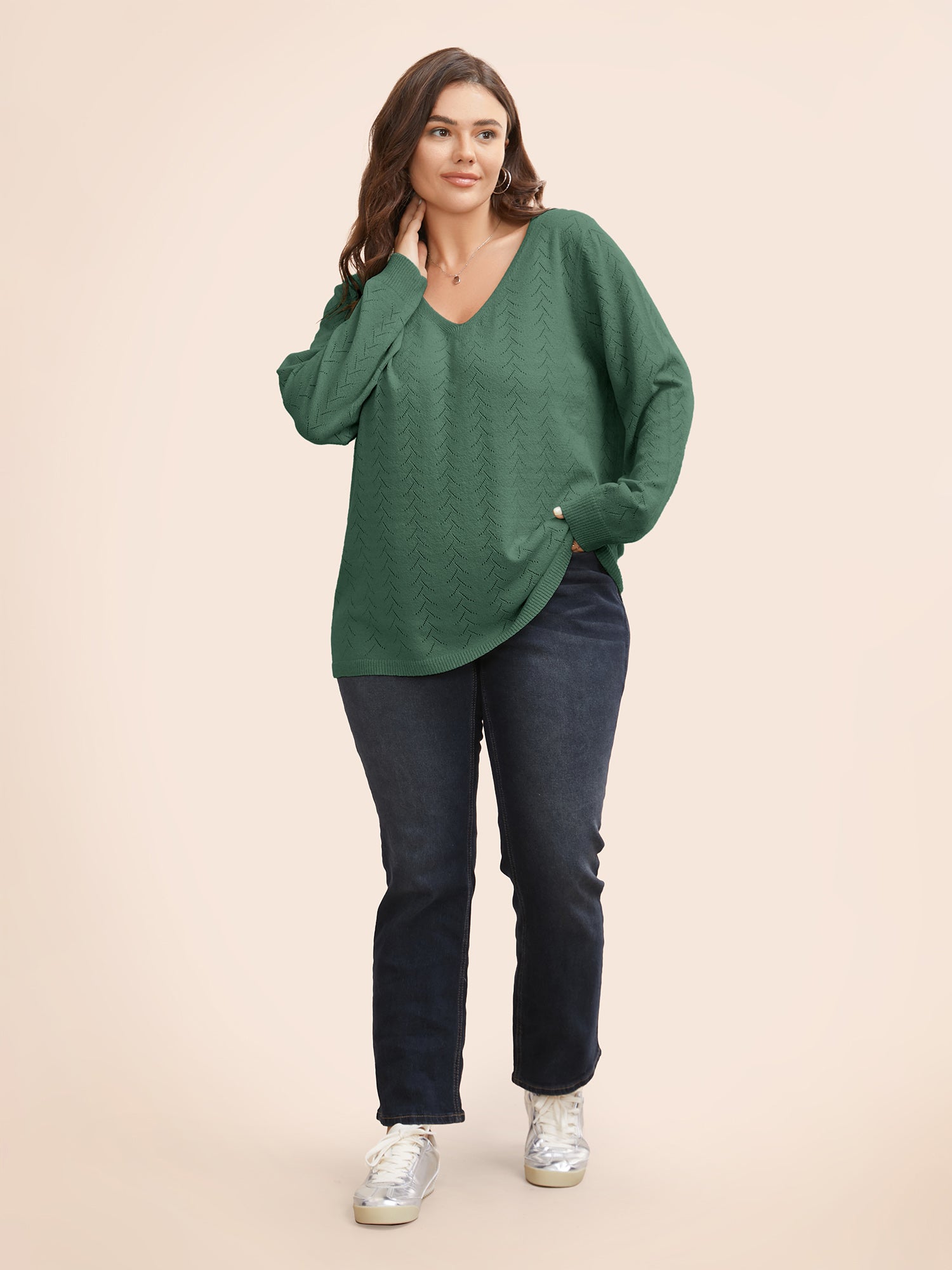Texture V Neck Lightweight Pullover-Sweetccc