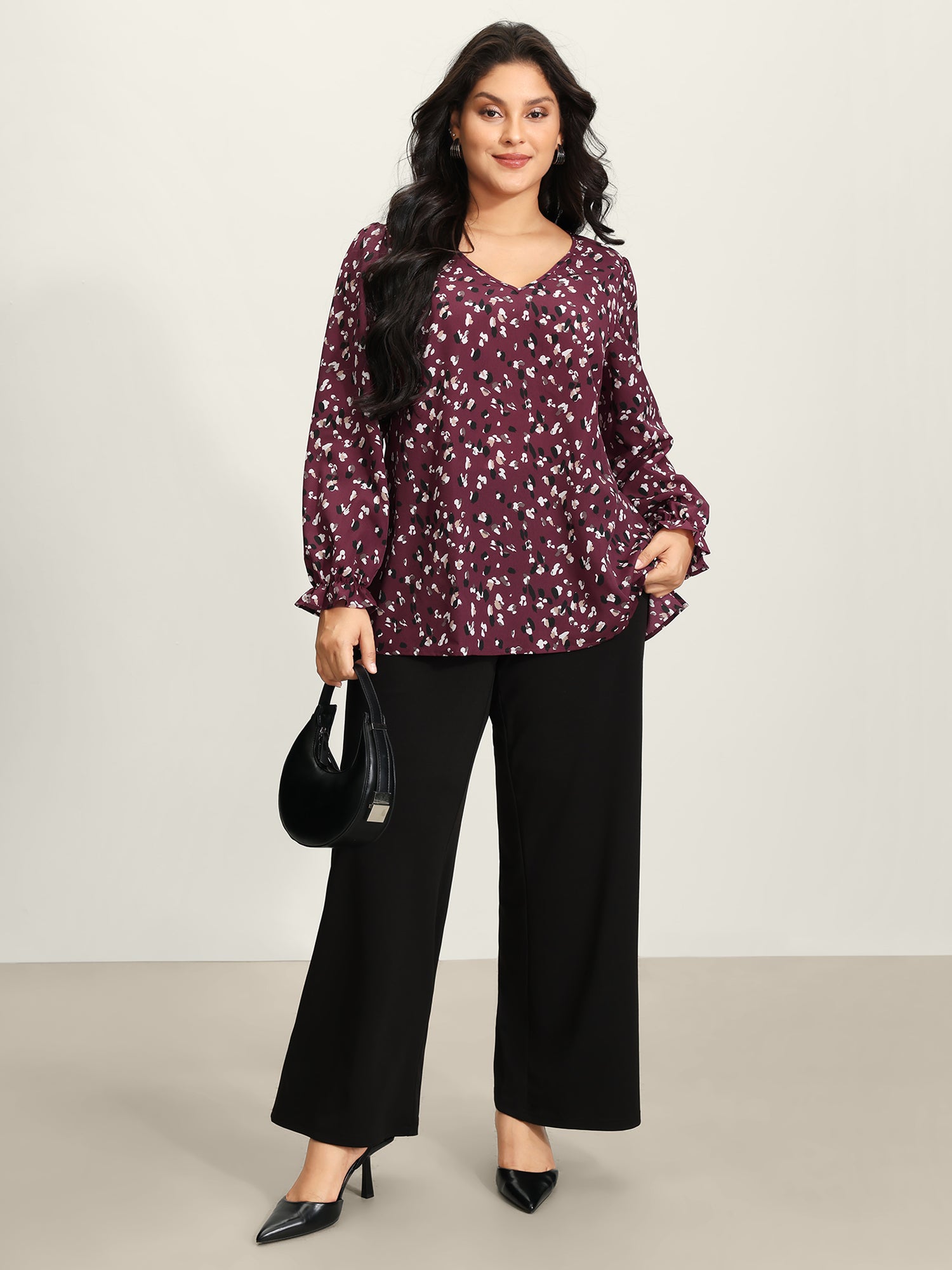 Leopard Print Stretchy Cuff Sleeve Blouse-Sweetccc