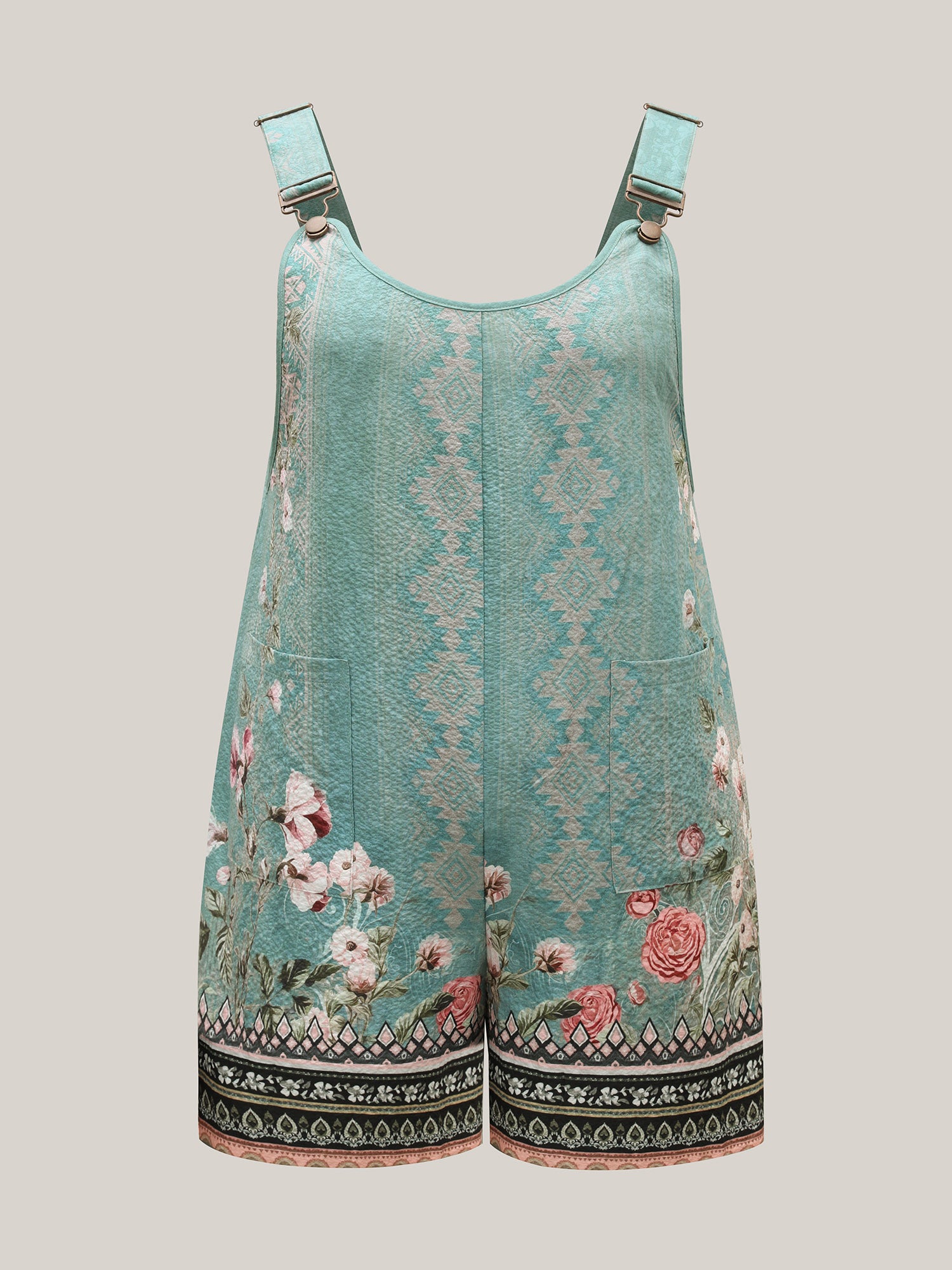 Floral Boho Print Overall Straps Romper-Sweetccc