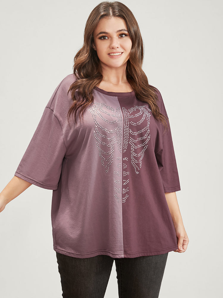 Halloween Skeleton Print Colorblock Contrast  T-shirt-Sweetccc