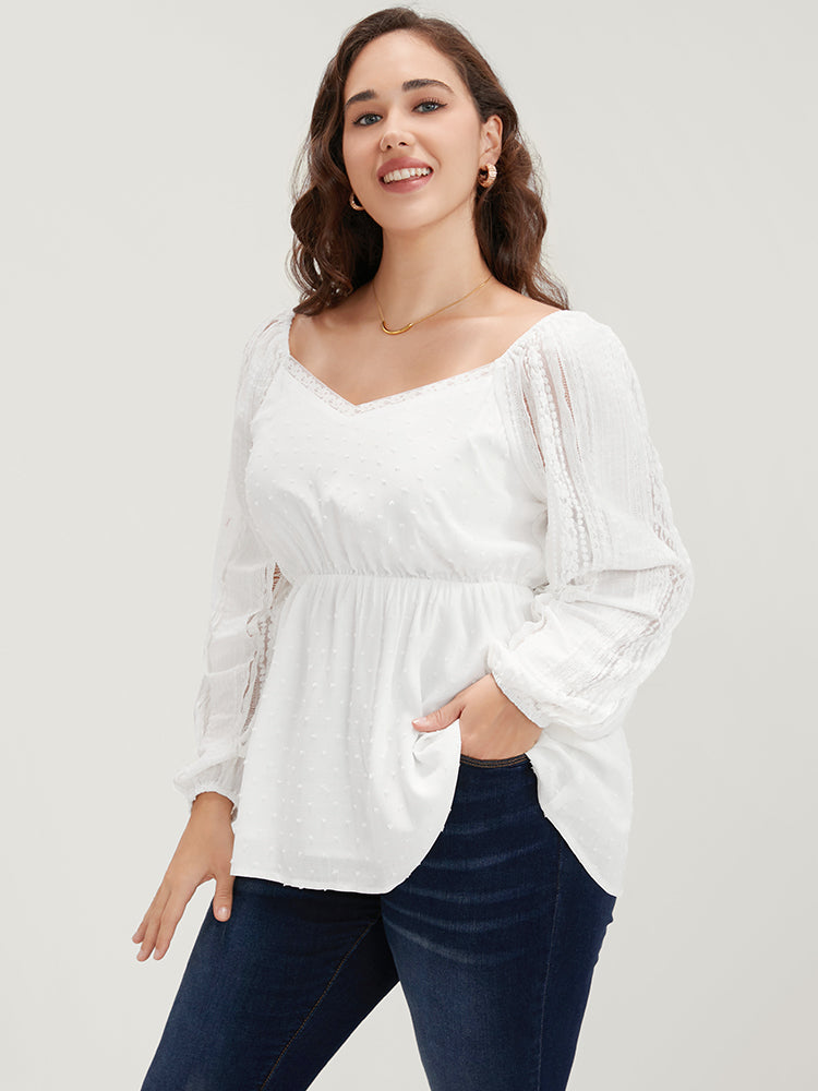 Solid Lace Patchwork Lantern Sleeve Blouse-Sweetccc