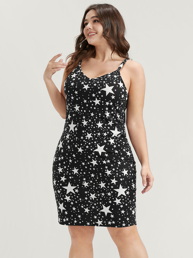 Star Print Backless Bodycon Cami Dress-Sweetccc
