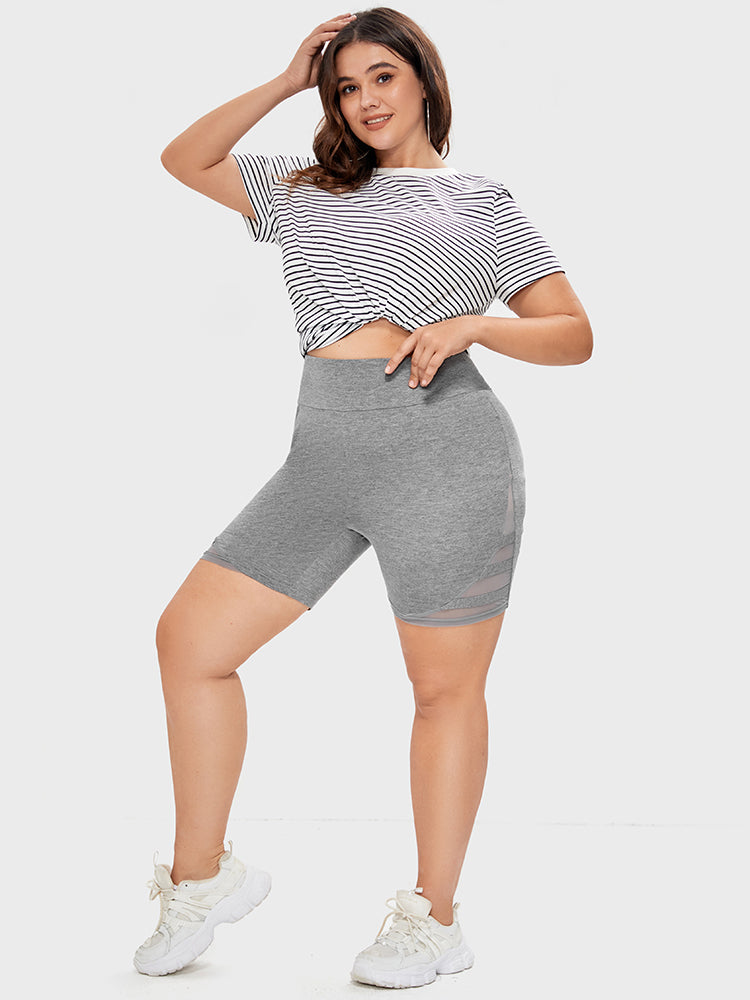 Solid Wideband Waist Mesh Patchwork Shorts-Sweetccc