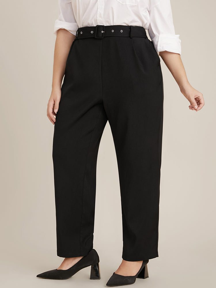 Solid Mid Rise Pocket Belted Pants-Sweetccc