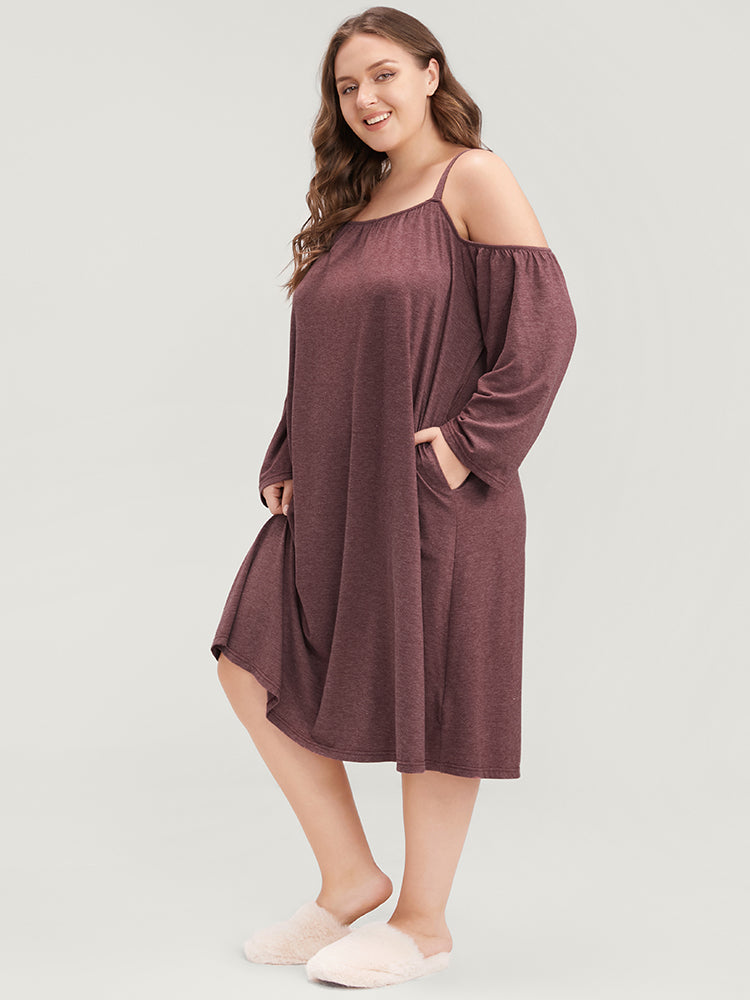 Solid Pocket Cold Shoulder Dress-Sweetccc
